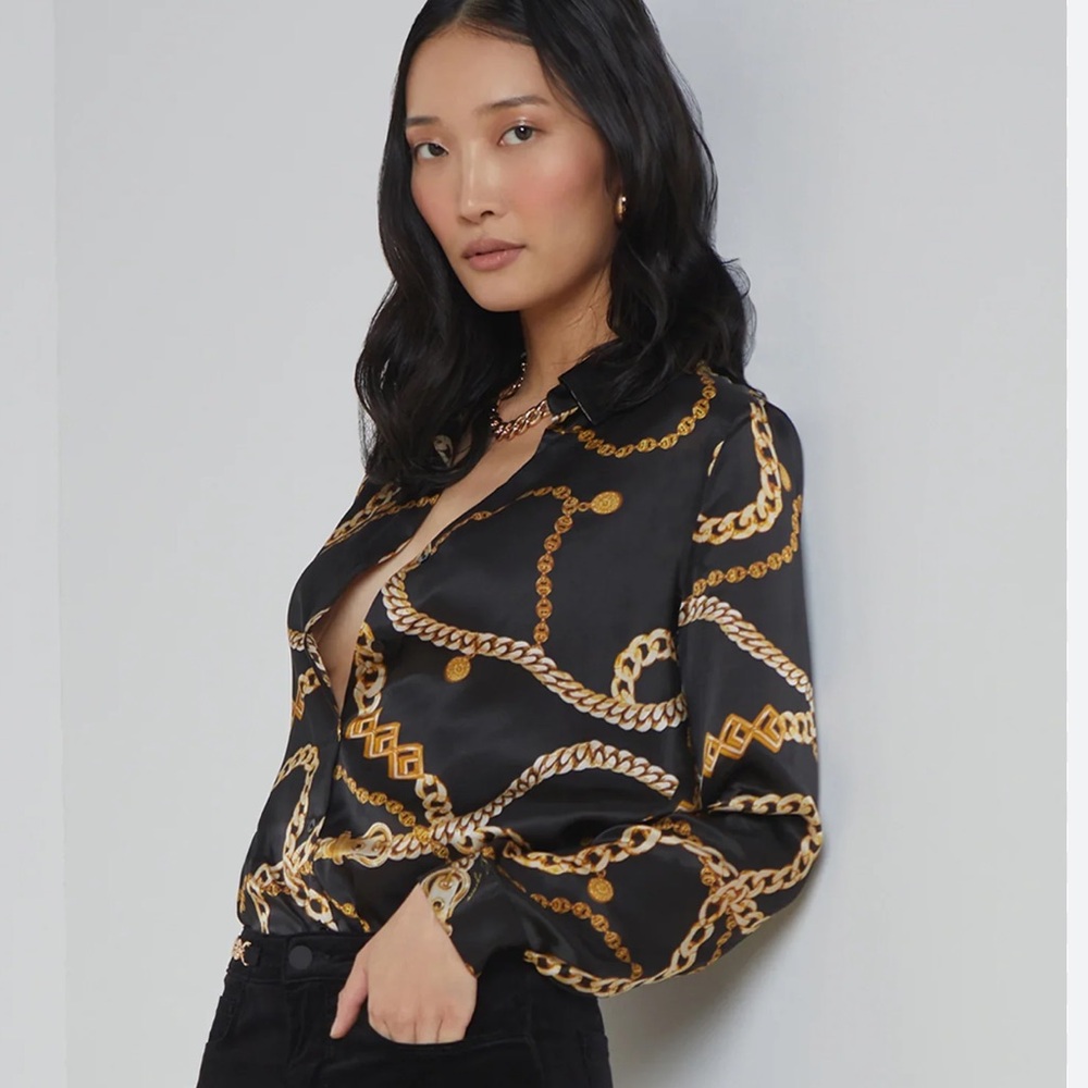 Wilfred Silk Chain Print Tie Front Blouse Black XXS